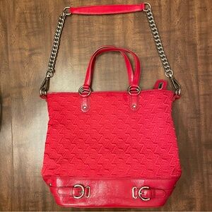 EUC Adrienne Vittadini Patent Leather Trim Large Shopper Tote Shoulder Bag - Red